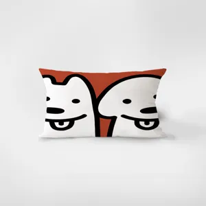 Close-up of a Nordic cartoon dog rectangular velvet throw pillow detail view for cozy home decor.
