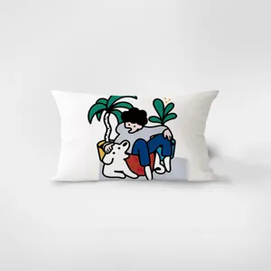 Nordic cartoon cute dog rectangular throw pillow detail showing cozy illustration for sofa