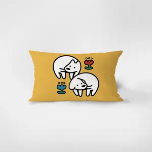Nordic cartoon cute dog rectangular plush pillow case, yellow sofa cushion cover for living room.