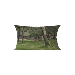 Rectangle velvet throw pillow with oil painting landscape, perfect for sofa and car decor.