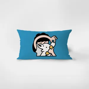 Velvet rectangular throw pillow with cute cartoon dog print, soft sofa cushion for living room.