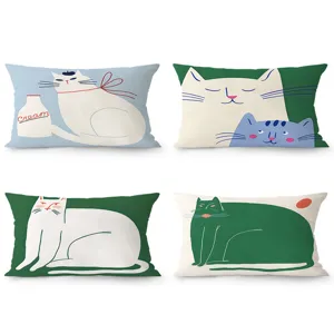 Cartoon Cat Print Plush Throw Pillow Cute Nordic Style Decorative Cushion Soft Sofa Car Lumbar Pillow Case