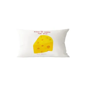 Nordic dopamine cream style rectangular throw pillow with funny cheese graphic print.