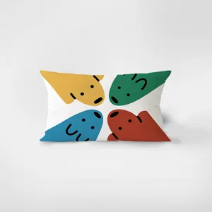 Nordic cute cartoon dog pattern rectangular velvet throw pillow detail view, soft cushion.