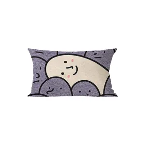 Modern minimalist rectangular plush pillow cover with cute cartoon smiling face design for sofa.