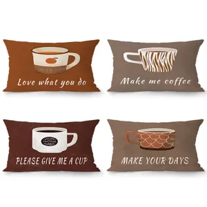 Retro Maillard Coffee Cup Pattern Plush Throw Pillow Cover Decorative Cushion Case For Sofa Living Room Home Decor