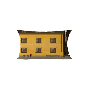 Cojín decorativo rectangular amarillo nórdico con diseño artístico inspirador para el sofá.