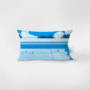 Nordic blue rectangular throw pillow velvet waist cushion with artistic scenery print daily quote