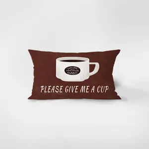 Rectangular velvet throw pillow cover featuring vintage coffee cup print for living room sofa.