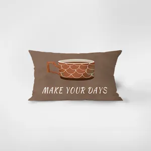 Retro Maillard style rectangular throw pillow detail showing coffee cup print and text.
