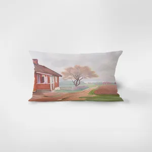 Rectangular velvet throw pillow with scenic Norwegian landscape art print for cozy home decor.