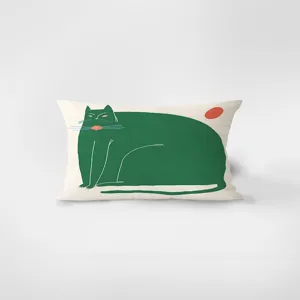 Artistic green cat pattern rectangular throw pillow sofa cushion for home living room decor