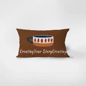 Retro Maillard style rectangular throw pillow with coffee cup pattern and elegant text print.
