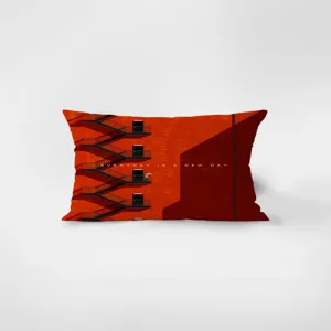 Red rectangular throw pillow with artistic fire escape print soft velvet cushion cover