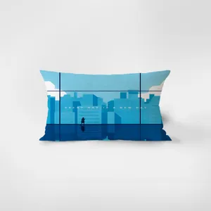 Nordic blue cityscape rectangular throw pillow velvet waist cushion cover home decor.