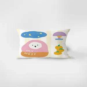 Schöner Samt Kissenbezug rechteckig mit süßem Cartoon Motiv für Sofa und Wohnkultur.