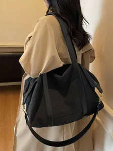 Large capacity black canvas shoulder bag casual travel duffel bag women crossbody bag