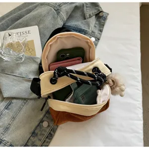 Petit sac à dos minimaliste pour femme en toile et velours côtelé style coréen chic