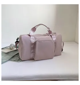 Large capacity pink travel duffel bag for women sports yoga gym shoulder storage bag