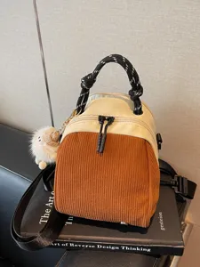 Sac à Dos Minimaliste en Velours Côtelé et Toile pour Femmes Mode Bloc de Couleur Sac Coquillage Sac à Main Quotidien Avec Sans Pendentif