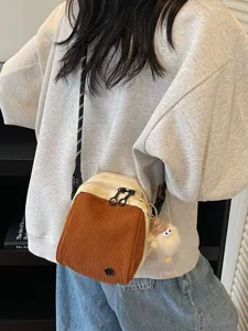 Sac Bandoulière Minimaliste en Velours Côtelé et Toile Femme Élégant Sac à Main Quotidien
