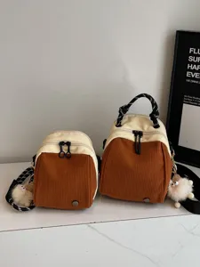 Sac à dos femme stylé velours côtelé couleur contrastée petit sac bandoulière quotidien mode
