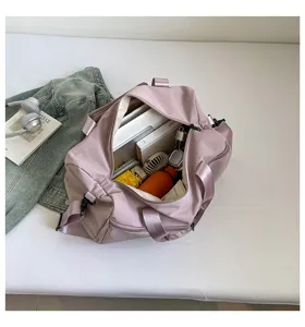Large capacity solid color women's travel duffel bag stylish casual shoulder storage bag