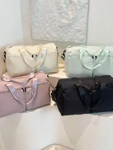 Large capacity travel duffel bag for women solid color gym shoulder bag storage handbag