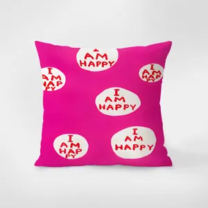 Pink throw pillow with cute text design, perfect sofa decorative cushion for living room home decor.