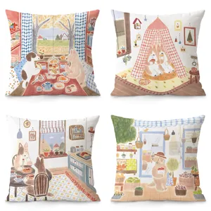 Nordic Ins Style Fairytale Throw Pillow Cover Cute Animal Watercolor Velvet Cushion Cover For Sofa Living Room