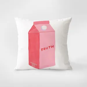 Pink milk carton art throw pillow decorative cushion for sofa couch bed living room home decor.