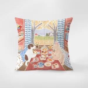Cozy Nordic fairy tale watercolor throw pillow cover, soft velvet cushion for living room sofa.