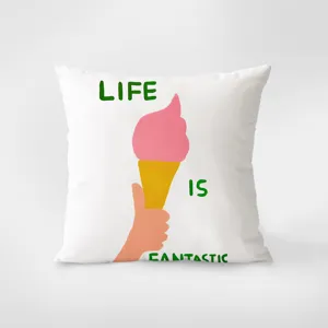 Decorative soft throw pillow with cute ice cream print and inspirational text art.