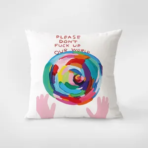 Nordisches Kunst Kissen mit buntem Globus Grafik und Spruch weiches Samt Sofa Zierkissen
