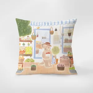 Watercolor dog grocery shop throw pillow Nordic style cushion cover for sofa living room decor