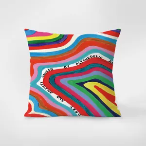 Dekoratives Kissen mit buntem psychedelischem abstrakten Kunstdruck, weicher Samtbezug für Sofa.