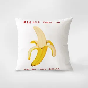 Funny banana print throw pillow, soft white velvet decorative cushion cover for sofa bed.
