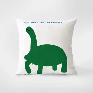 Decorative throw pillow with cute green dinosaur art print, soft fabric couch cushion cover.