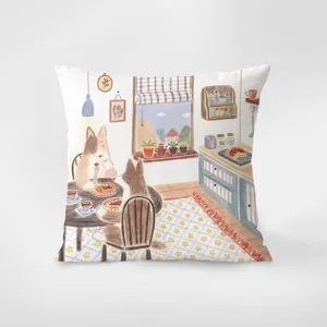 Nordic style romantic fairytale throw pillow cozy sofa cushion cute cartoon dog print soft cover