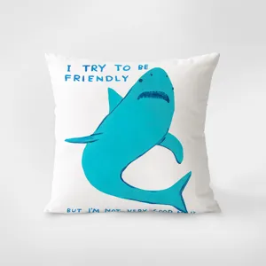 Cute blue shark print throw pillow soft velvet cushion cover for bedroom sofa living room home
