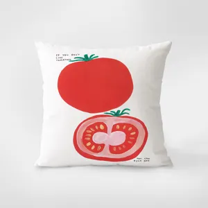 Decorative tomato art throw pillow, soft velvet cushion cover for living room sofa home decor.