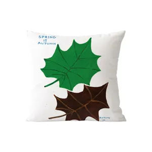 Artistic green and brown leaf pattern throw pillow, soft velvet cushion for dorm and sofa decor.