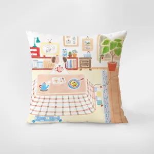 Cozy scandi style decorative throw pillow cover featuring cute hand-drawn illustration.