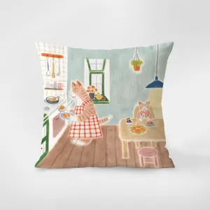 Charming Nordic style cat illustration throw pillow cover soft velvet cushion case for sofa home decor