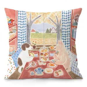 Nordic fairy tale style pillow cover, cozy watercolor illustration sofa cushion case decorative