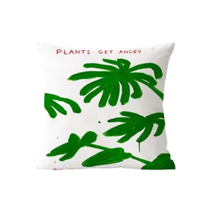 Green plant doodle pillowcase detail, soft velvet fabric, cute home decor accent.