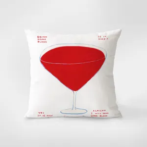 Decorative throw pillow with artistic red glass print, soft velvet cushion for living room sofa.