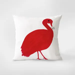 White throw pillow case featuring a creative red bird illustration and funny text for sofa decor.