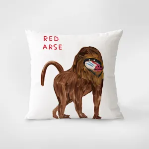 Coussin décoratif blanc avec impression artistique de babouin, doux pour canapé et salon.