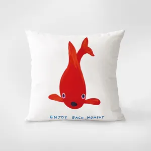 Decorative throw pillow with red fish art and motivational text for living room sofa dorm decor.